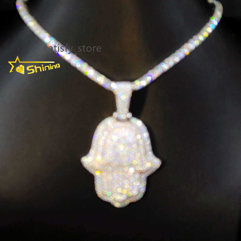 Pass Diamond Tester Iced Out 3inch Rose and White Gold Plated Hand Pendant 925 Sterling Silver Vvs Moissanite Hamsa Pendants