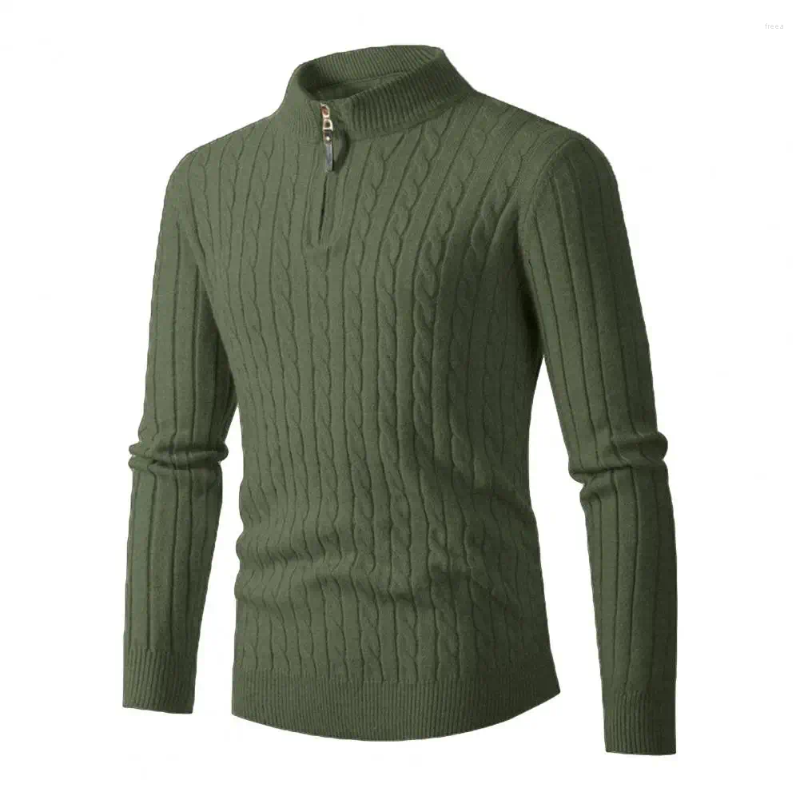 Men's Sweaters Casual Men Sweater Winter Fall Thick Knitted Zipper With Half-high Collar Solid Color Long Sleeve Slim For
