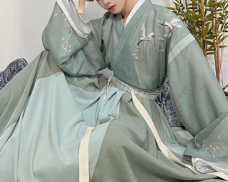 Elegant Pine and Crane Embroidered Hanfu Dress for Men: Traditional Chinese Hanfu Outfit