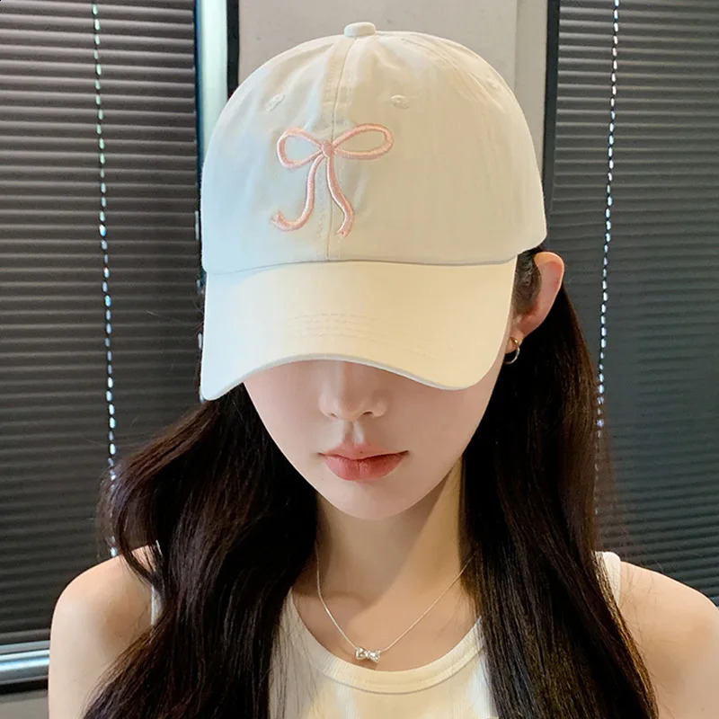 Sweet Bowknot Embroidery Baseball Hat For Women Solid Color Korean Girl ed Cap Outdoor Soft Cotton Sun Visors 240906