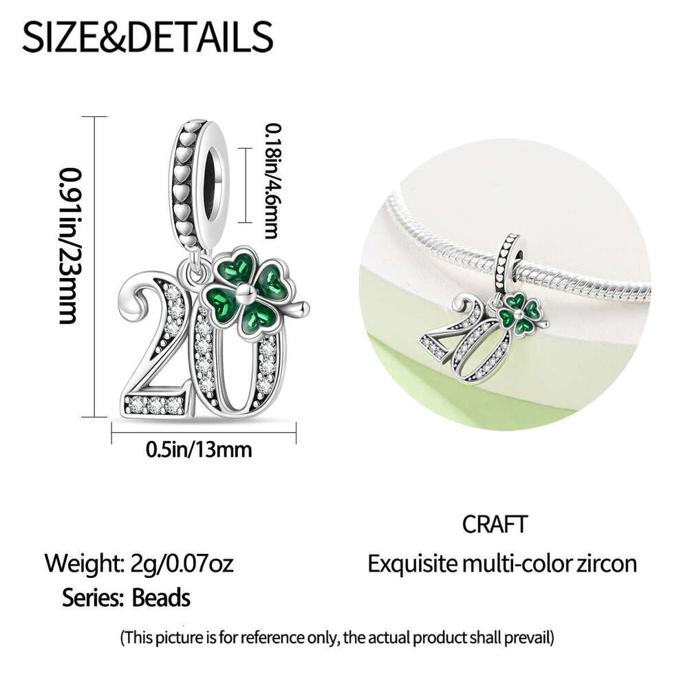 New 925 Sterling Silver Charm Lucky Number 20 Pendant Fit Charms Silver 925 Original Bracelet DIY Jewelry Making For women Gifts