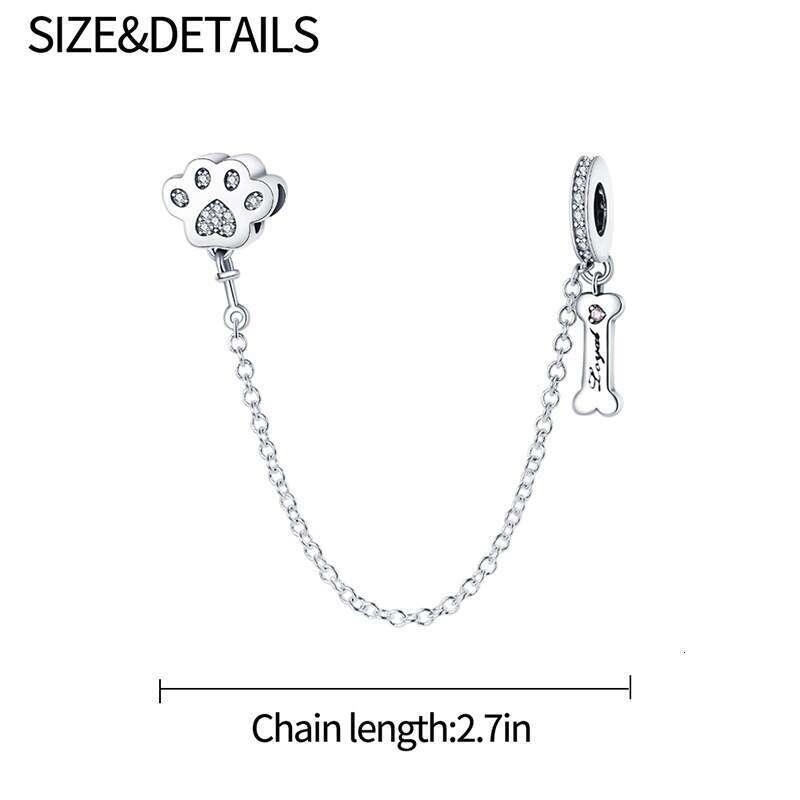 New 925 Sterling Silver Cute Claw Bone Safety Chain Charm Fit Charms Silver 925 Original Bracelet DIY Jewelry Making For women Gifts