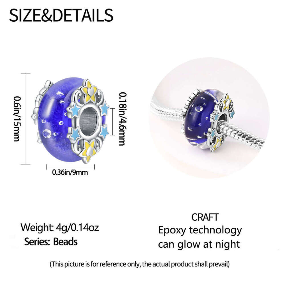 New 925 Sterling Silver Charm Wishing Star Glass Beads Fit Charms Silver 925 Original Bracelet DIY Jewelry Making For women Gifts