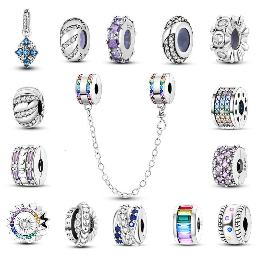 New 925 Sterling Silver Charm Pave diamond beads Fit Charms Silver 925 Original Bracelet DIY Jewelry Making For women Gifts