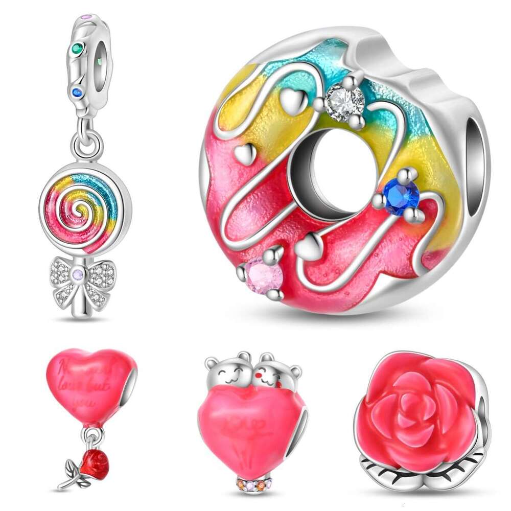 New 925 Sterling Silver Charm Romantic Rose Rainbow Pendant Fit Charms Silver 925 Original Bracelet DIY Jewelry Making For women Gifts