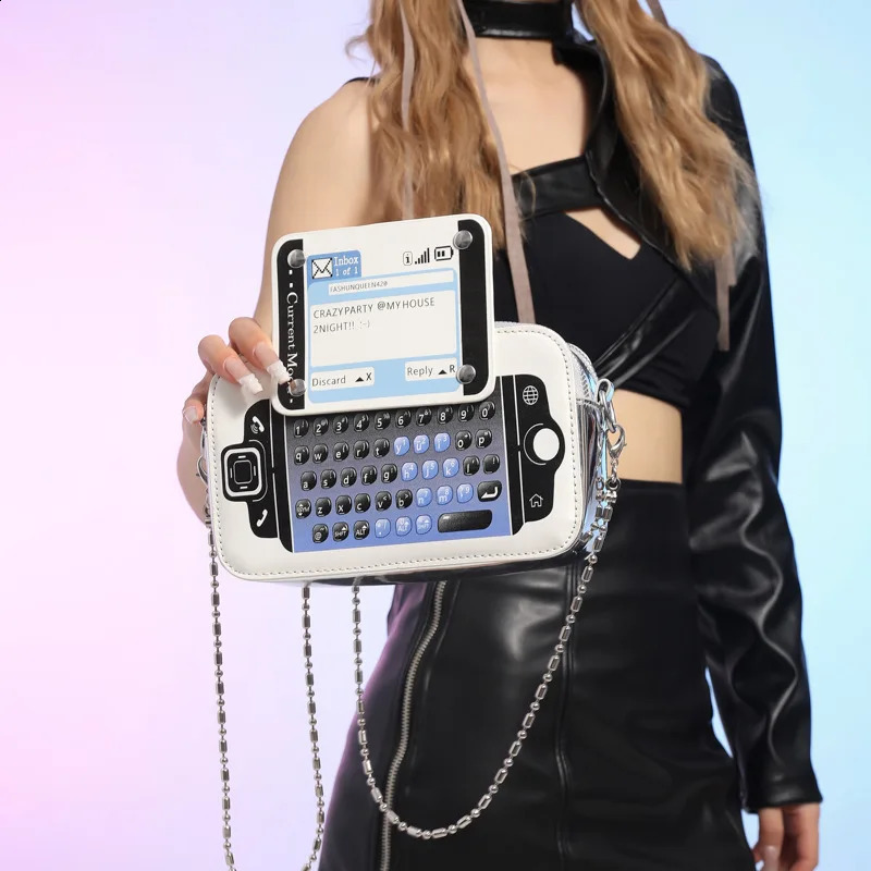 niche Deisgn adult creative phone shaped cross body bag womens game console square shoulder bag metal chain handbag 240912