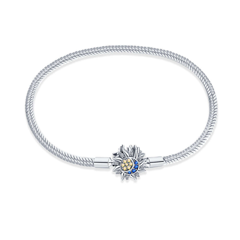 New 925 Sterling Silver Snake chain Bracelet with moon star clip Fit Charms Silver 925 Original Beads DIY Jewelry Making For women Gifts