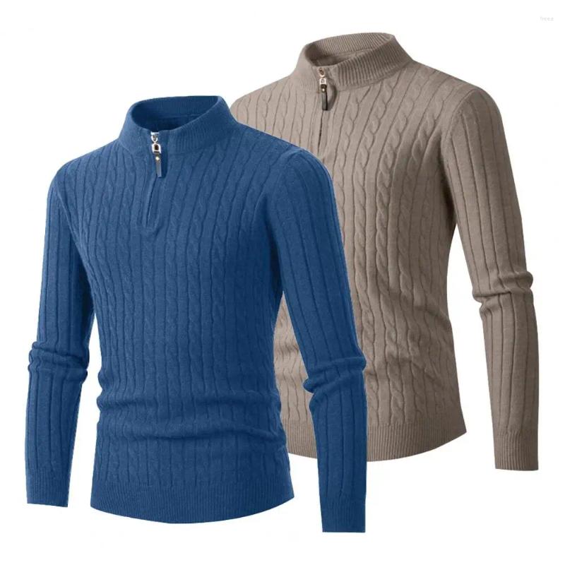 Men's Sweaters Casual Men Sweater Winter Fall Thick Knitted Zipper With Half-high Collar Solid Color Long Sleeve Slim For