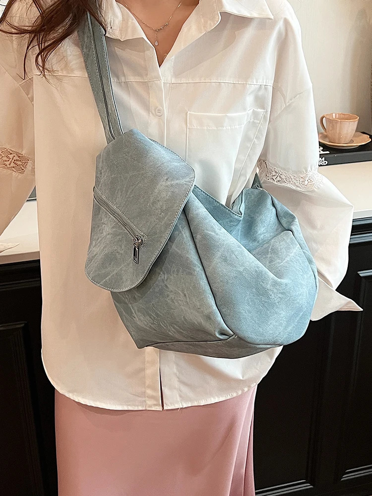 Korean style casual womens backpack fashion edition student backpack niche soft large capacity cross body bag 240912