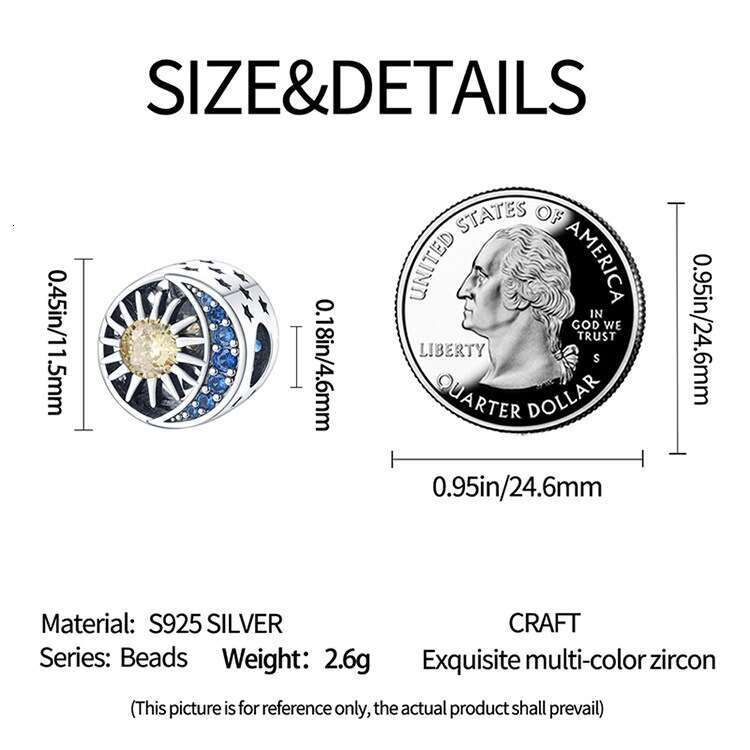 New 925 Sterling Silver Charm Moon, Sun, Round Beads Fit Charms Silver 925 Original Bracelet DIY Jewelry Making For women Gifts