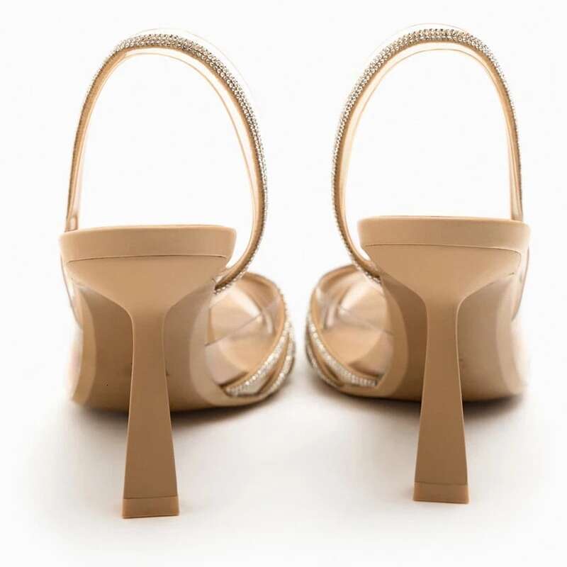 Summer Women's Sandals Apricot Shiny Rhie Shoes Fashion Transparent Sexy Sgback High Heels Woman free shipping shoes