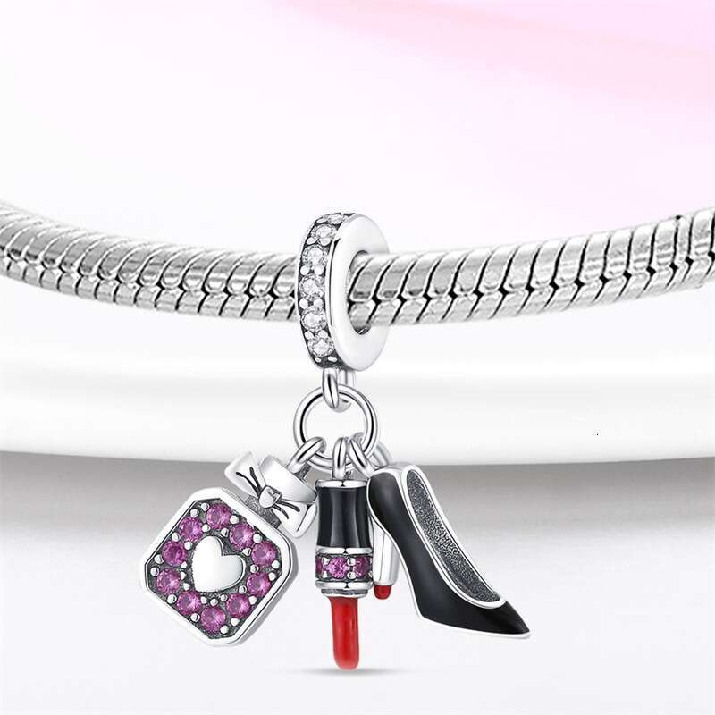 New 925 Sterling Silver Charm Colorful high heels lipstick pendant Fit Charms Silver 925 Original Bracelet DIY Jewelry Making For women Gifts