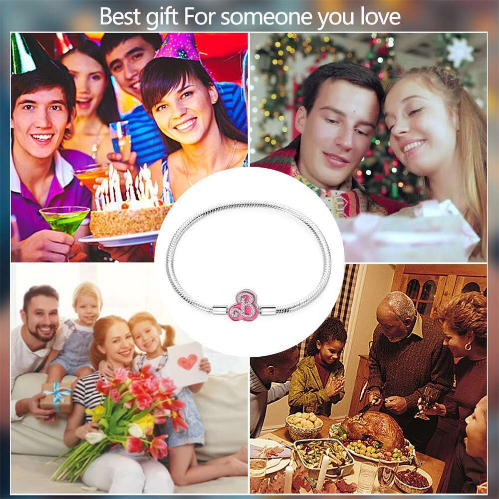 New 925 Sterling Silver Snake Chain Barbie Pink Series Bracelet Fit Charms Silver 925 Original Bracelet DIY Jewelry Making For women Gifts