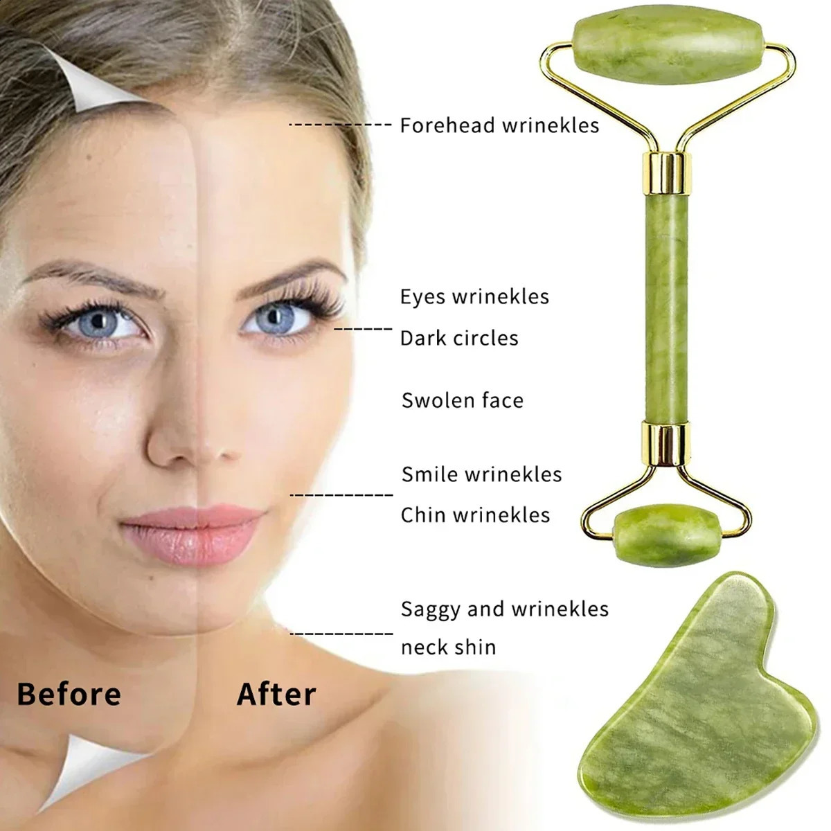 Guasha Natural Stone Massage Face Jade Roller Gua Sha Tool Set for SPA Body visage rouleau de massage 240911