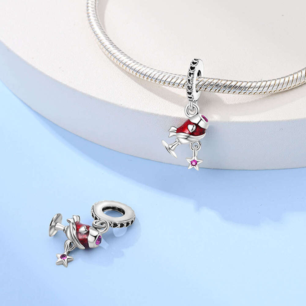 New 925 Sterling Silver Charm Romantic red wine glass pendant Fit Charms Silver 925 Original Bracelet DIY Jewelry Making For women Gifts