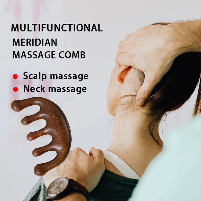 Massage Comb Head Massager Sandalwood Five Tooth Whale Scalp Scraping Body Tool 240911