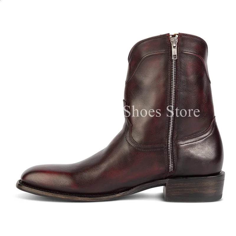 Black Western style mens boots classic leather lace zipper vintage handmade denim winter boots 240914