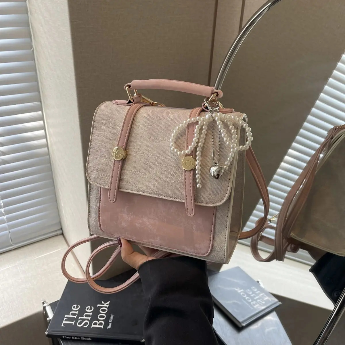 Miyagawa Womens Bag Retro Contrastive Color Backpack Fashion and Leisure Korean Academy Style Shoulder Bag 240912