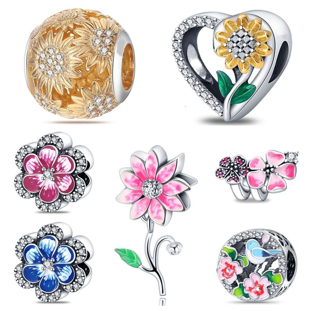 New 925 Sterling Silver Charm Hope Flower Autumn Pink Flowers pendant beads Fit Charms Silver 925 Original Bracelet DIY Jewelry Making For women Gifts