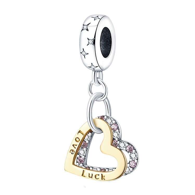 New 925 Sterling Silver Charm Double heart-shaped pendant Fit Charms Silver 925 Original Bracelet DIY Jewelry Making For women Gifts