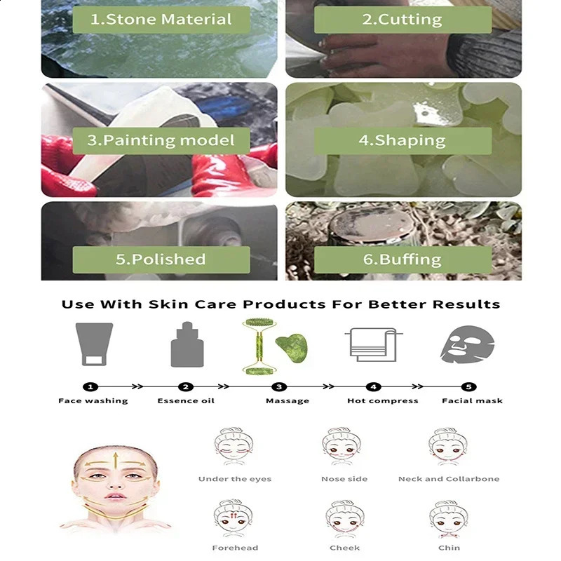Guasha Natural Stone Massage Face Jade Roller Gua Sha Tool Set for SPA Body visage rouleau de massage 240911