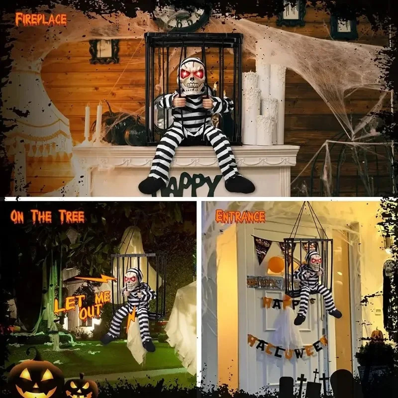 Halloween Decoration Scary Talking Skeleton Prisoner Animatronic Prank With Light Sound Home Motion Light Sensor Halloween Props 240913