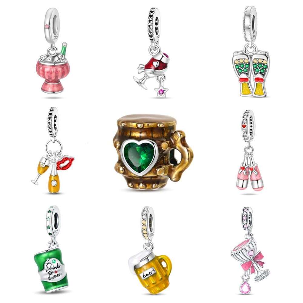 New 925 Sterling Silver Charm Romantic red wine glass pendant Fit Charms Silver 925 Original Bracelet DIY Jewelry Making For women Gifts