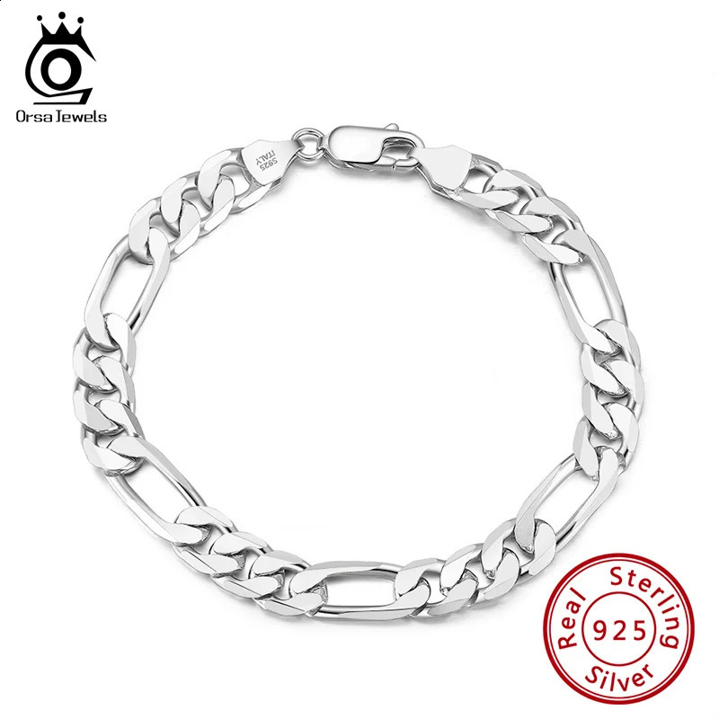 Orsa JEWELS 925 sterling silver Italian punk diamond cut Figaro Link chain bracelet for men teenagers women jewelry SB108 240912