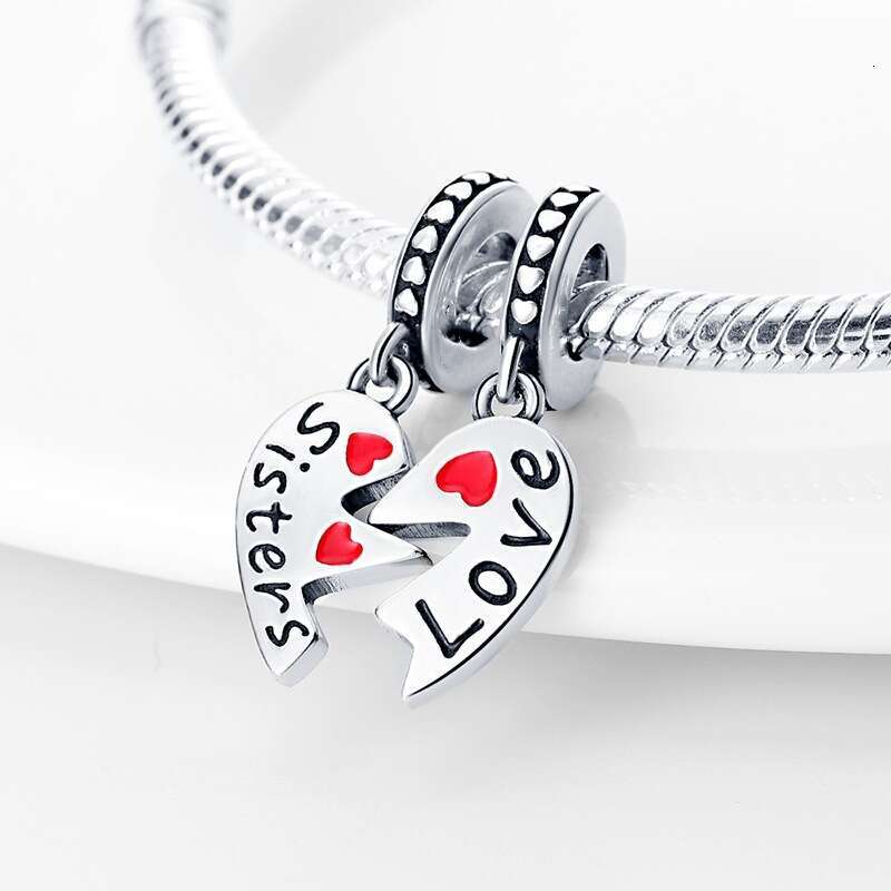 New 925 Sterling Silver Charm Sisters Heart Pendant Fit Charms Silver 925 Original Bracelet DIY Jewelry Making For women Gifts