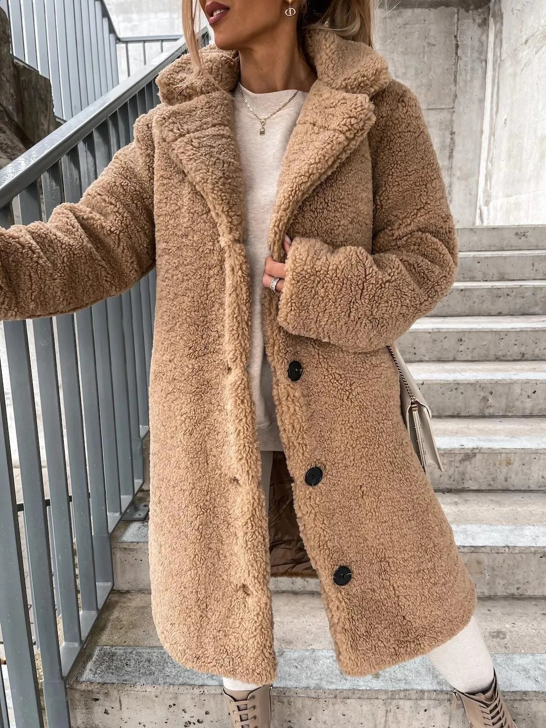 Jocoo Jolee Women Faux Fur Long Coat Warm Autumn Winter Teddy Female Casual Coat Oversized Soft Fluffy Fleece Jackets Overcoat 240911