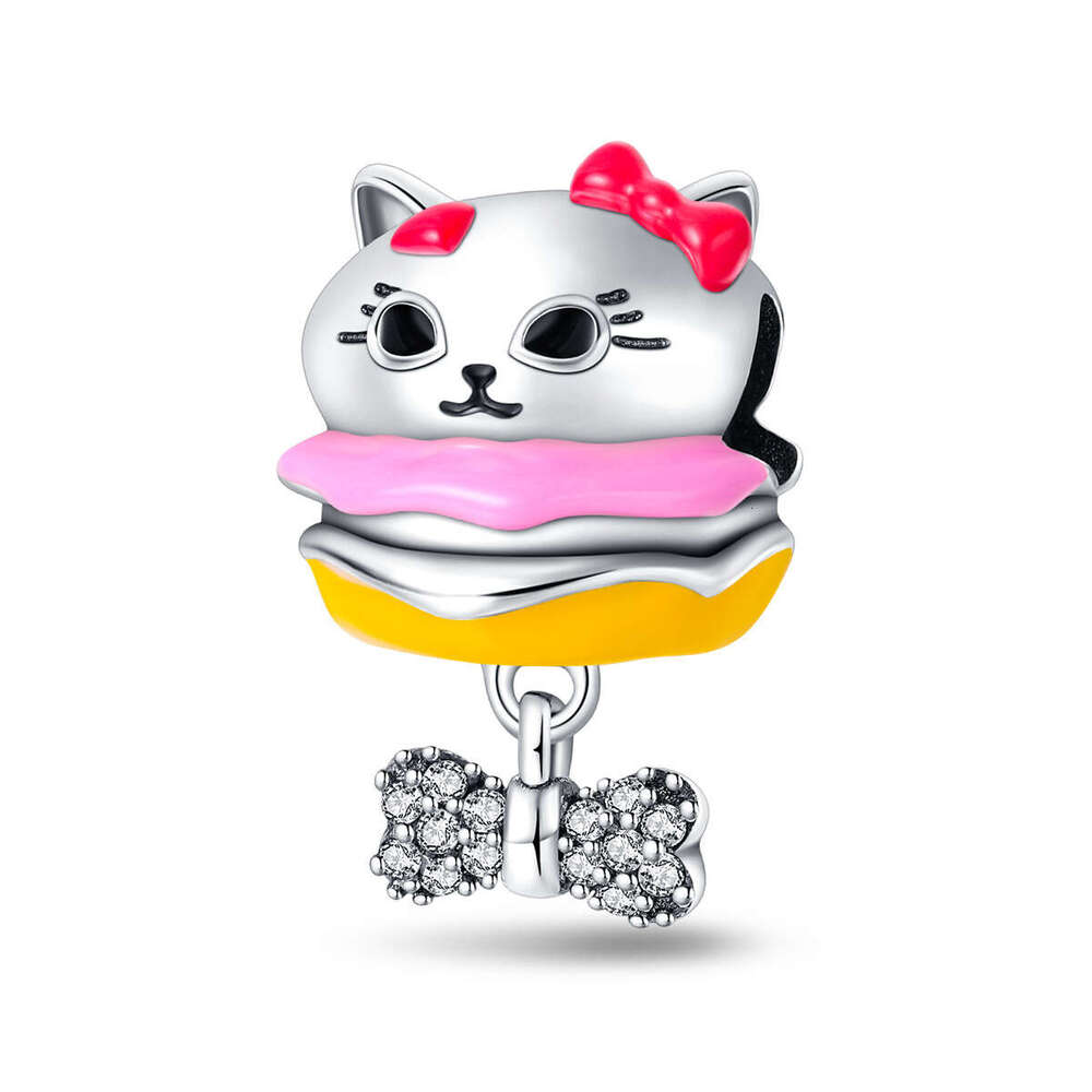 New 925 Sterling Silver Charm Cat Burger beads Fit Charms Silver 925 Original Bracelet DIY Jewelry Making For women Gifts