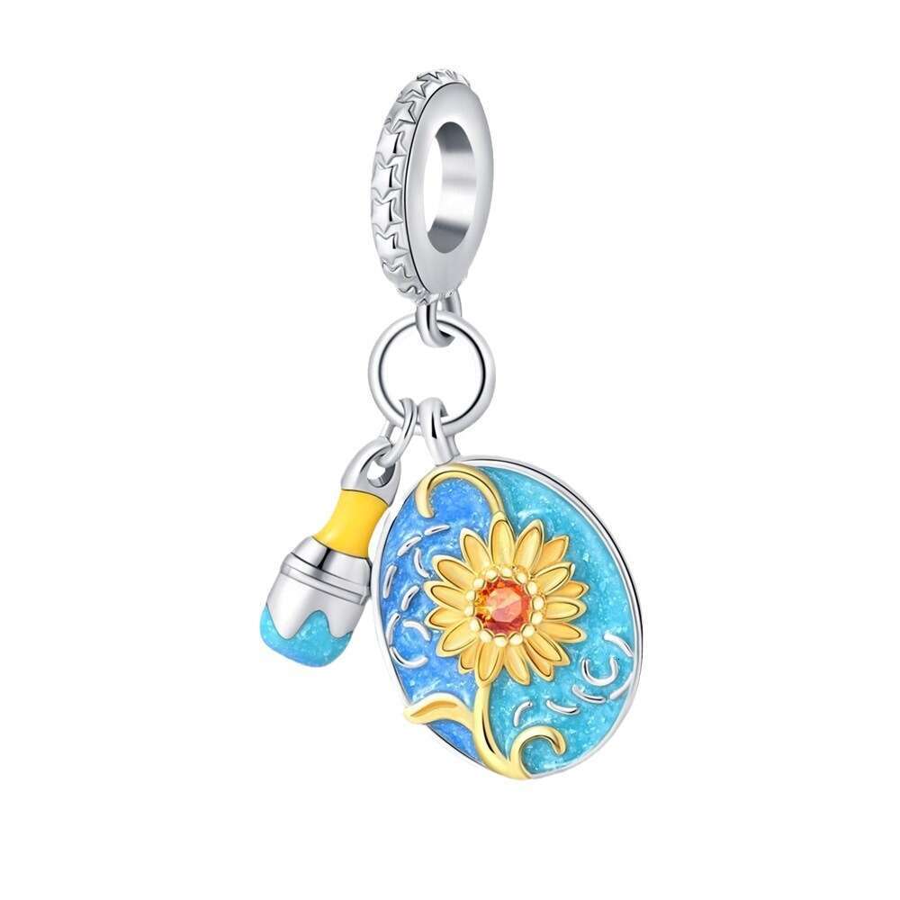 New 925 Sterling Silver Charm Brush Tool Color Disc Bead Pendant Fit Charms Silver 925 Original Bracelet DIY Jewelry Making For women Gifts