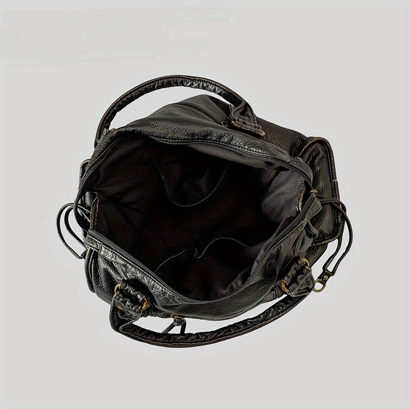 Women's Fashion Vintage Washed Soft Leather Tote Large Capacity Commuter Multi-Pocket Shoulder Messenger Bag