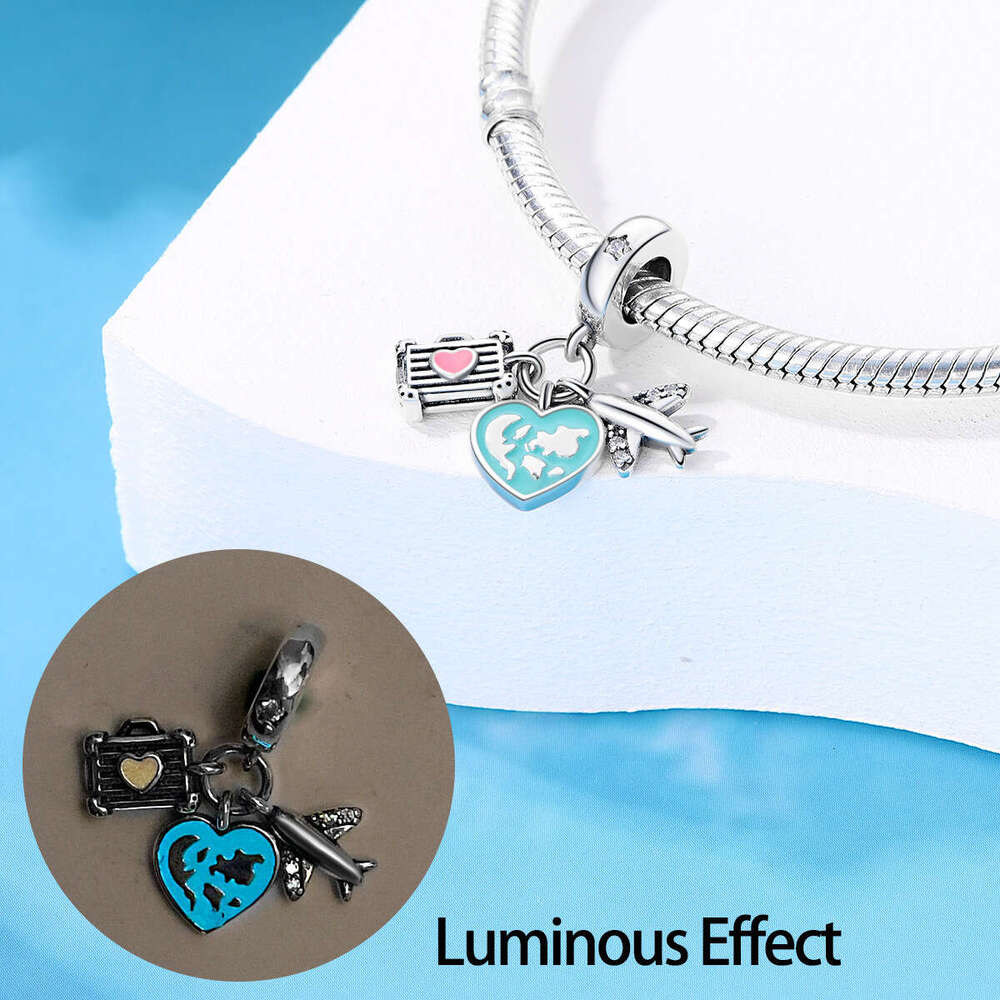 New 925 Sterling Silver Charm Luminous Colorful Butterfly Airplane Earth Octopus Crab Pendant Fit Charms Silver 925 Original Bracelet DIY Jewelry Maki