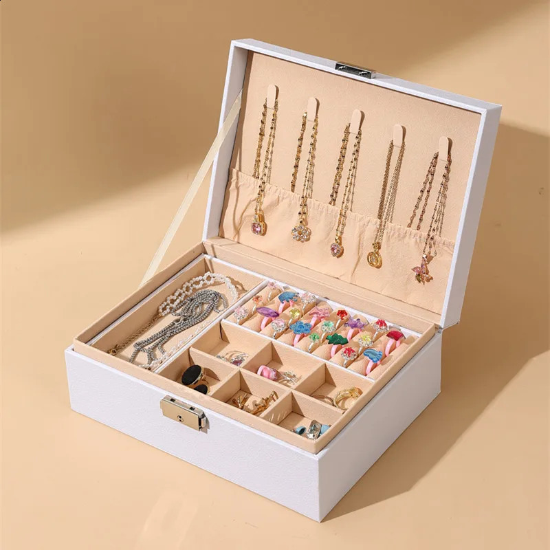 double layer PU Leather Portable Travel Jewelry Box Storage Organizer Packaging Case Earring Ring Necklace Jewellery Organizer 240910