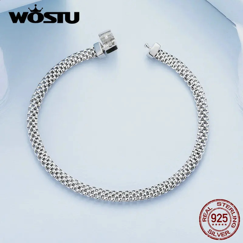 WOSTU 925 Pure Silver European Simple Knitted Mesh Bracelet Womens Fashion Chain y Wrist Jewelry Wedding Gift B124 240912
