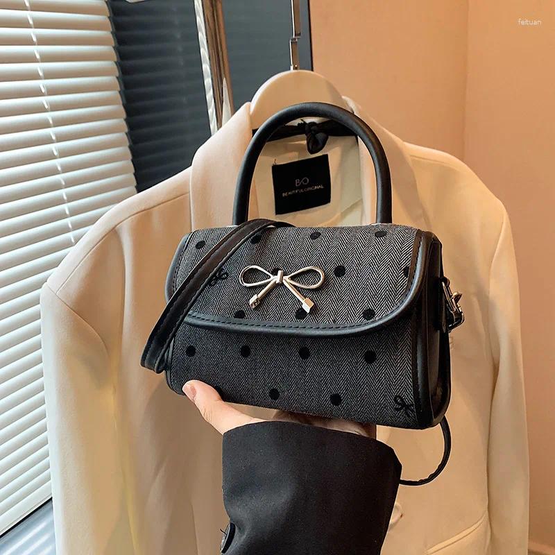 2025 NEW Drawstring Korean Style Bow Bag Women's Single Shoulder Crossbody High-end Polka Dot Handheld Small Square Drop zhanyishengli