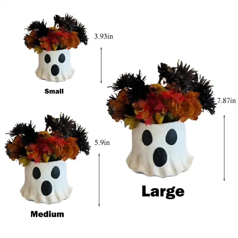 Ghost Candy Bucket Halloween Mud Pie Paper Mache Treat Bucket Halloween Geometric Resin Doorway Courtyard Decoration Gift 240910