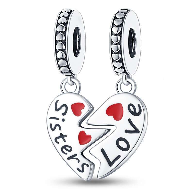 New 925 Sterling Silver Charm Sisters Heart Pendant Fit Charms Silver 925 Original Bracelet DIY Jewelry Making For women Gifts