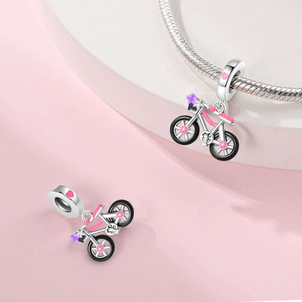 New 925 Sterling Silver Charm Rotating bicycle pendant Color Diamond Camera Beads Fit Charms Silver 925 Original Bracelet DIY Jewelry Making For women