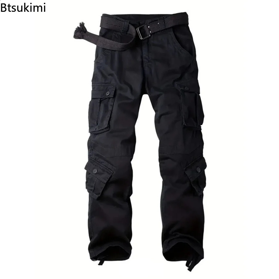 Mens Cotton Cargo Pants Fashion Eight Pockets Sport Trousers Pants Male Oversize Loose Straight Streetwear Pants for Men 240911