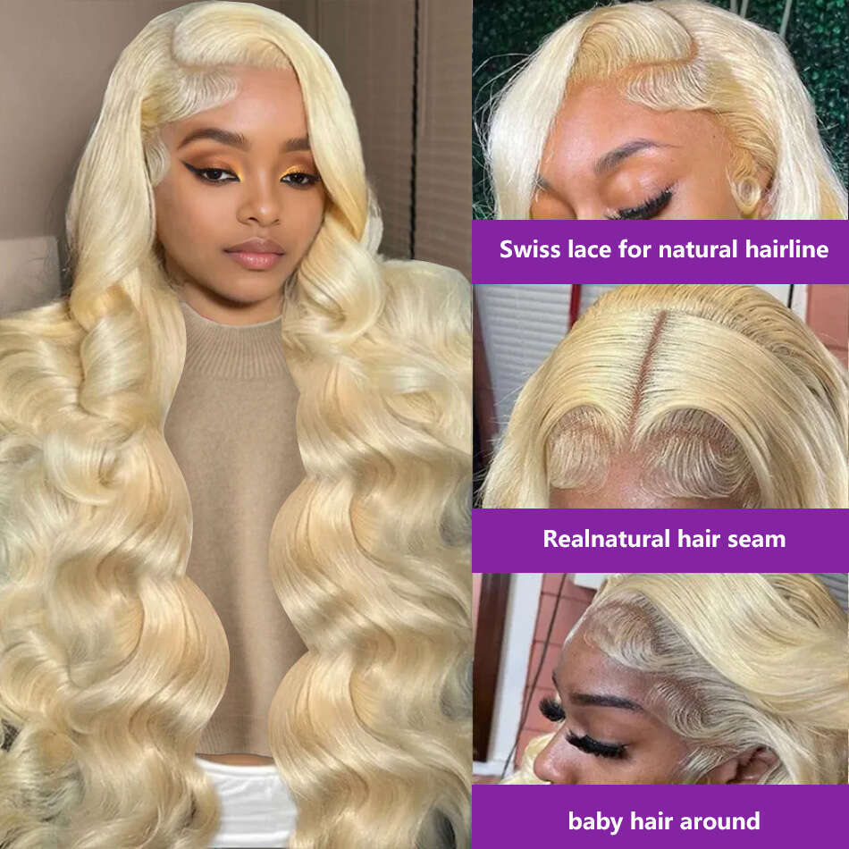 30 40 Inch 613 Honey Blonde Color 13X6 HD Lace Frontal Body Wave Human Hair 250 Density Glueles 13X4 Front Wig For Women