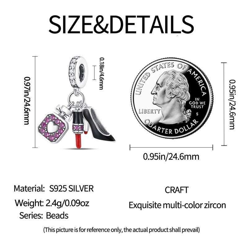 New 925 Sterling Silver Charm Colorful high heels lipstick pendant Fit Charms Silver 925 Original Bracelet DIY Jewelry Making For women Gifts