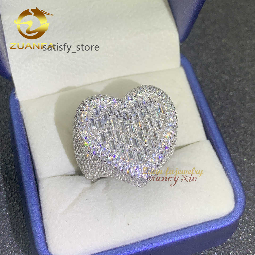 Pass diamond tester new arrivals bling heart design s925 sterling silver vvs moissanite diamond iced out mens rings