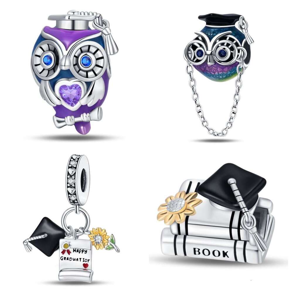New 925 Sterling Silver Charm Graduation Season Series - Colorful Doctor Owl Beads Fit Charms Silver 925 Original Bracelet DIY Jewelry Making For wome