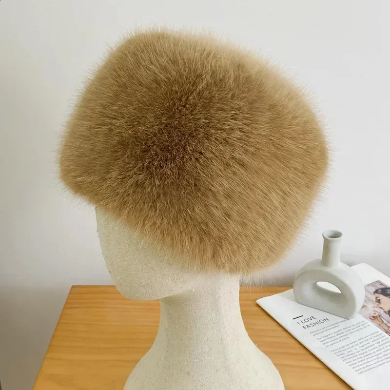 Super Fashion Winter Snow Hat with Artificial Fur Thick Womens Fluffy Fur Hat Skiing Russian Windproof Hat Party Warm Fox Fur Hat Black 240914