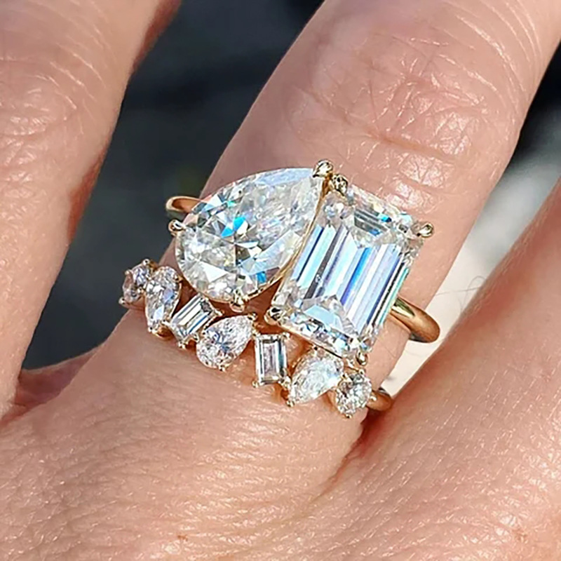 Water Drop Cubic Designer Zircon CZ Diamond Handmade Couple Wedding Rings Vintage Jewelry 18K Gold Fill Party Eternity Women Bridal Ring Set Gift