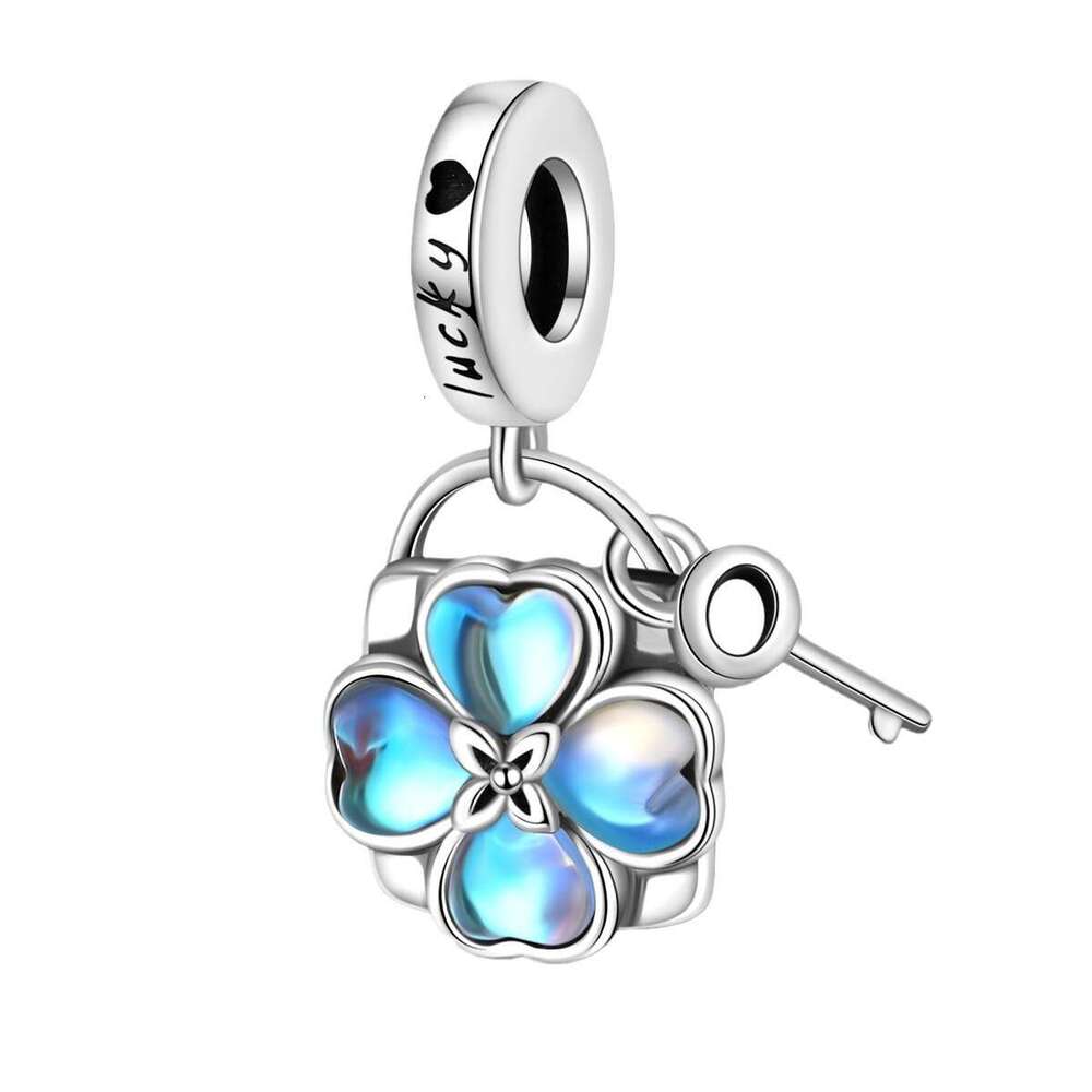 New 925 Sterling Silver Charm Colorful Stone Pink Tree of Life Clover Pendant Fit Charms Silver 925 Original Bracelet DIY Jewelry Making For women Gif