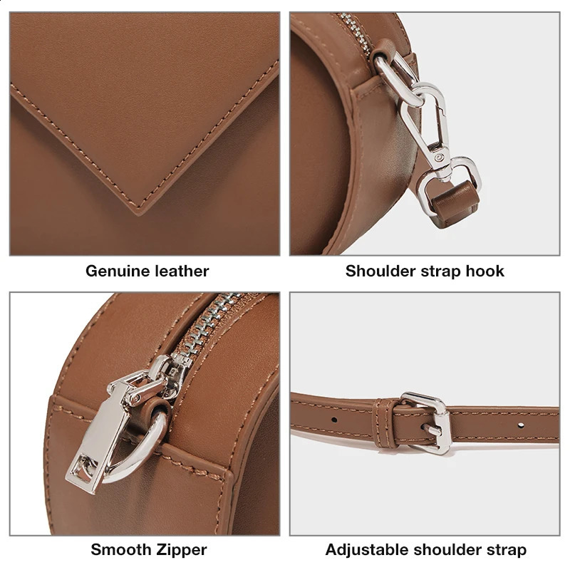 FOXER Round Shoulder Bag Womens Buckle Split Leather Messenger Bag Womens Fashion Zipper Adjustable Cross Bag Womens Gift 240912