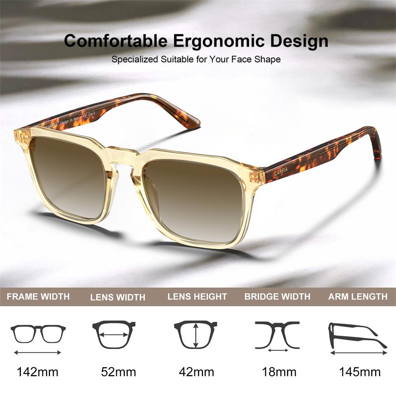 CARFIA Acetate Polarized Mens Sunglasses UV Protection Retro Fashion Cool Glasses for Driving Golf Fishing